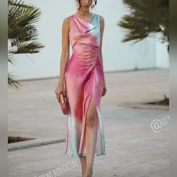 NWT ZARA Benla TIE DYE PRINTβMIDI DRESS - Picture 5 of 13